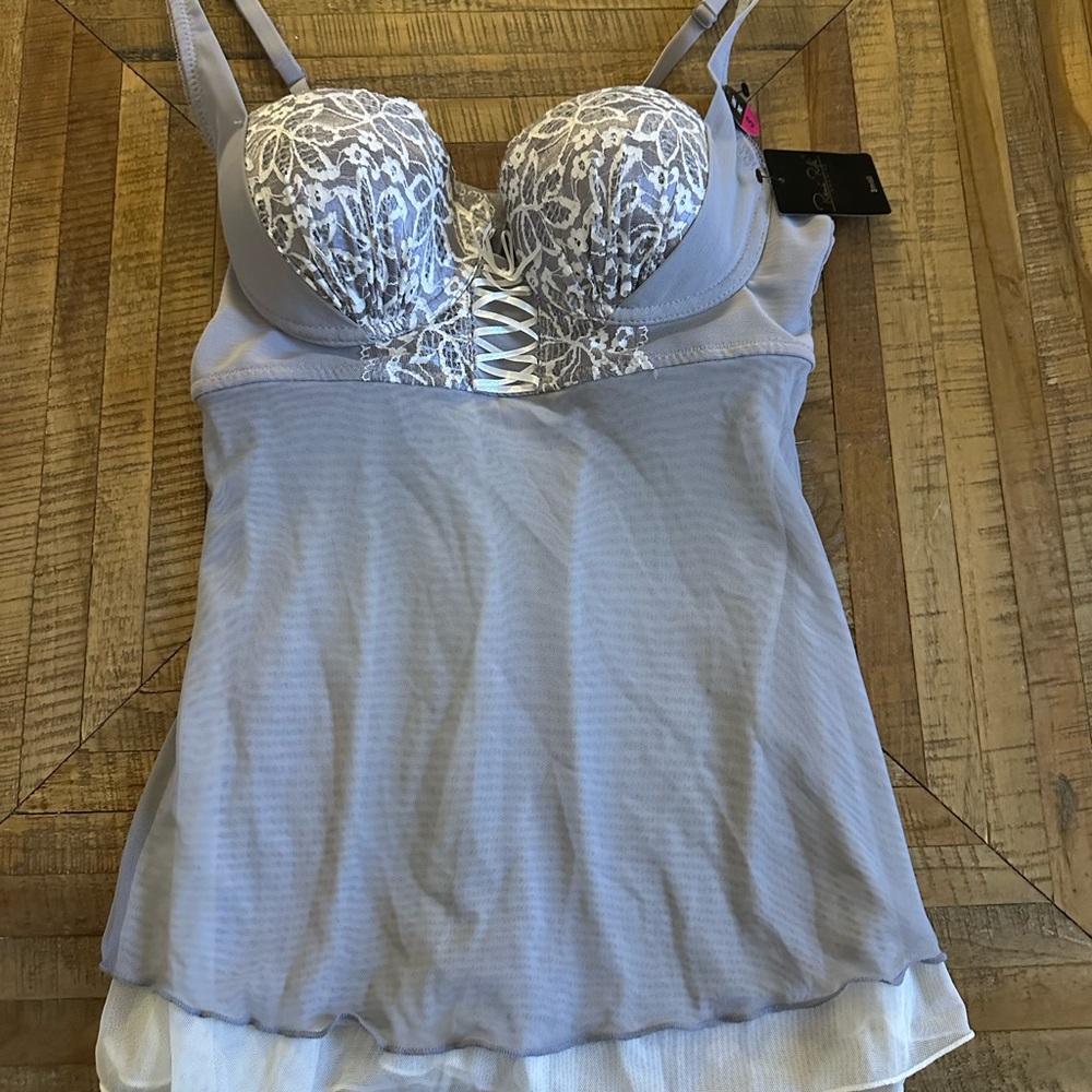 Rene Rofe Lace Detail Chemise - Light Gray